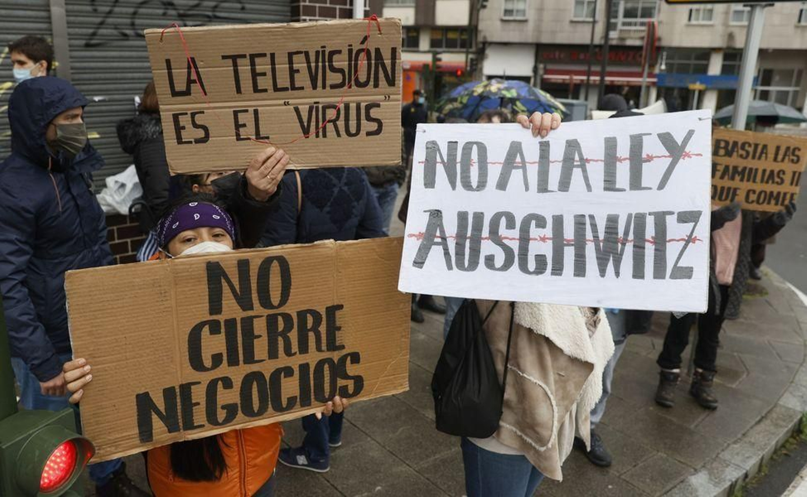 Un grupo de negacionistas se manifestó ayer a las puertas del Parlamento autonómico.