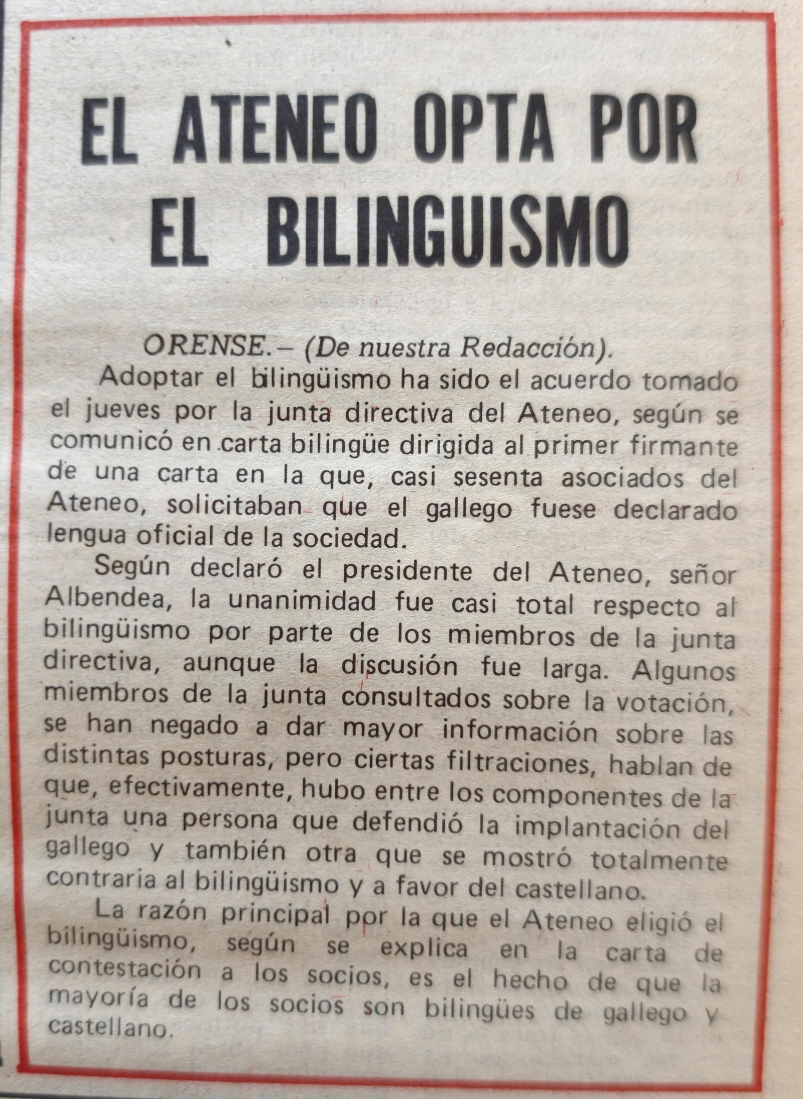 Noticia de La Región del 5 de julio de 1976