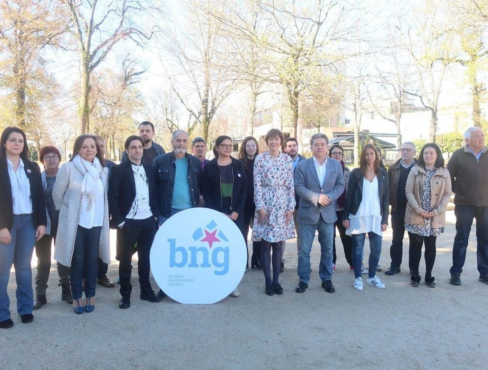 La lista del BNG, con Ana Pontón a la cabeza, durante la presentación en Pontevedra.