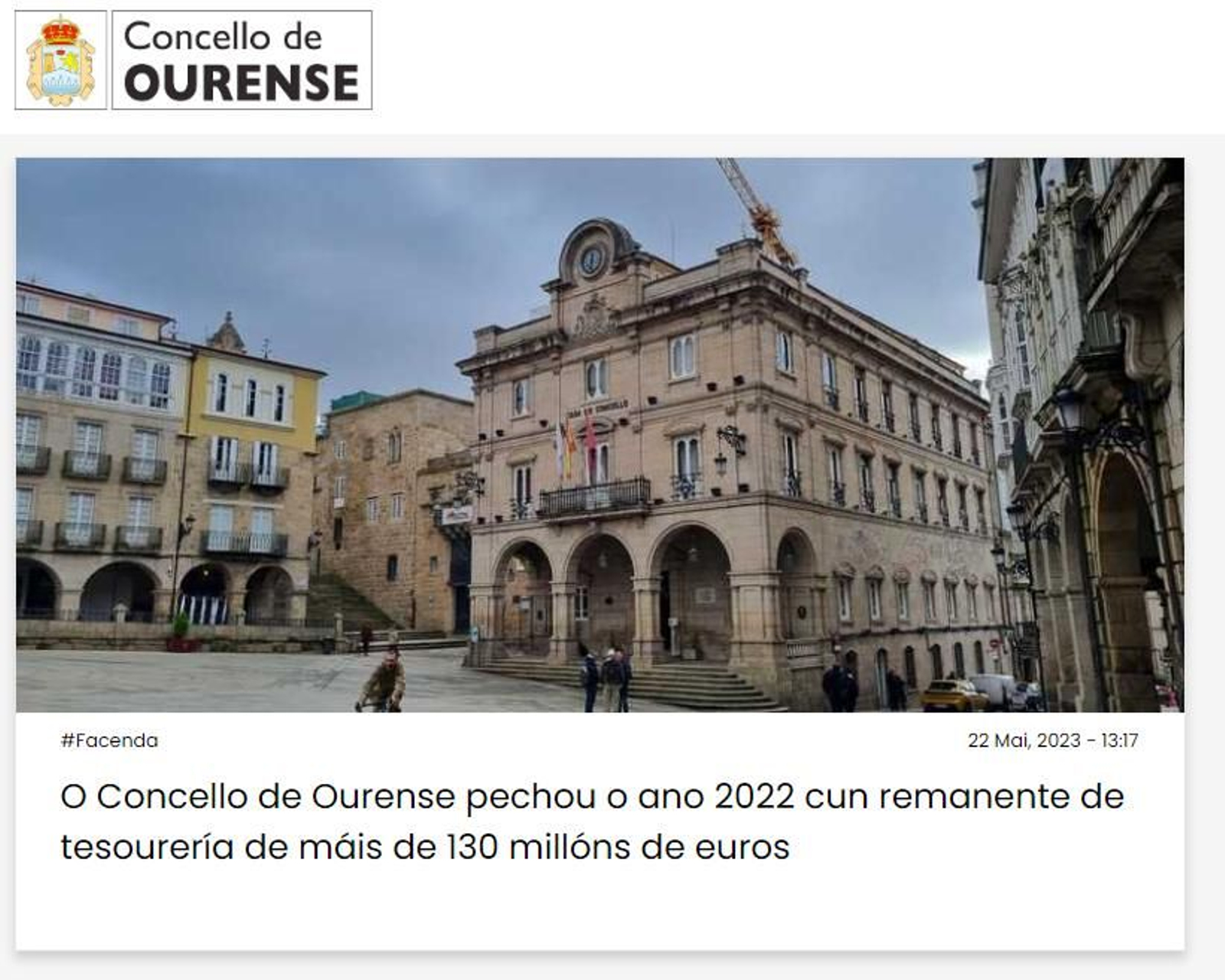 Noticia en la web del Concello de Ourense