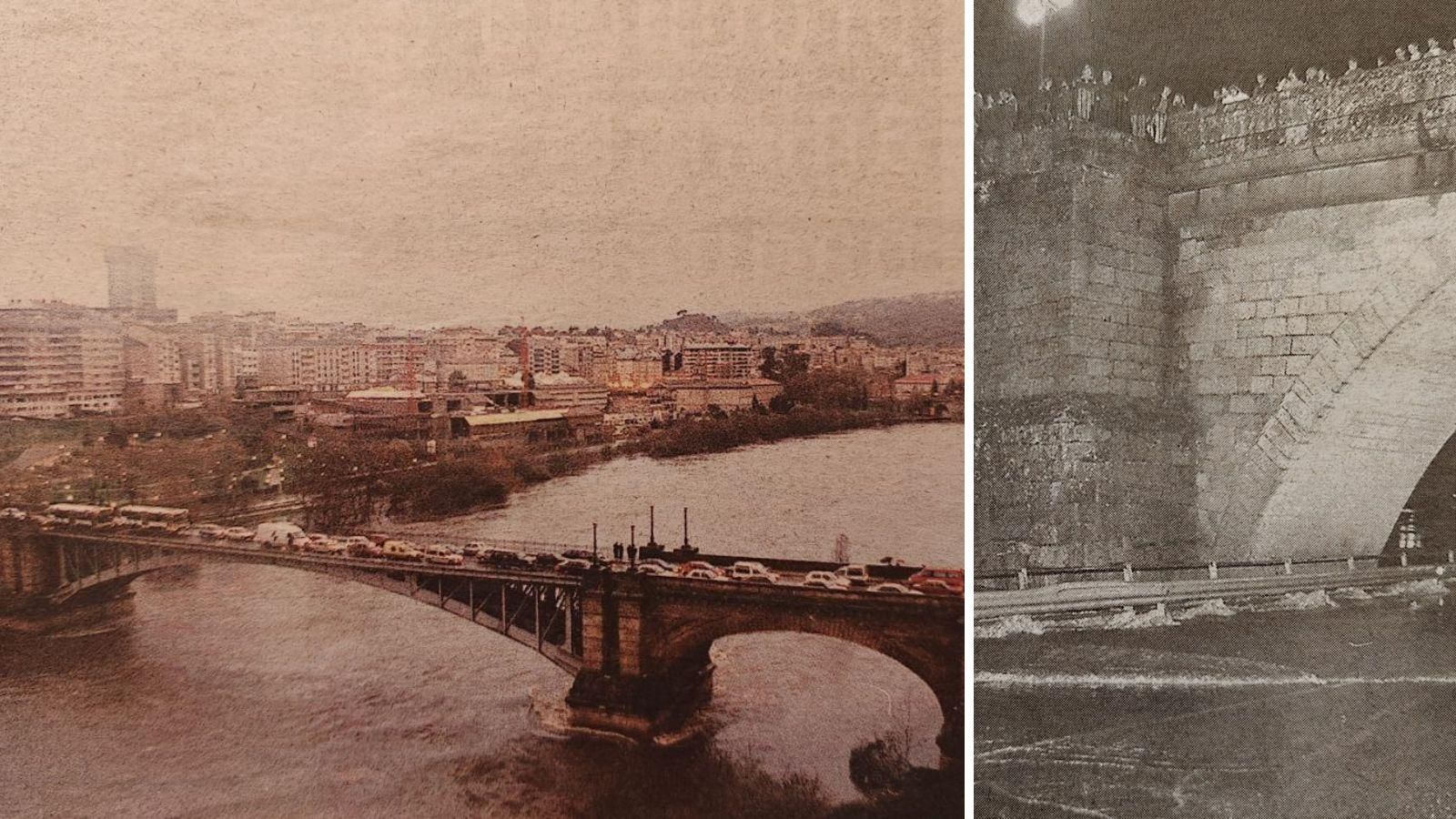 Curiosos en el Puente Viejo contemplando la crecida del río.