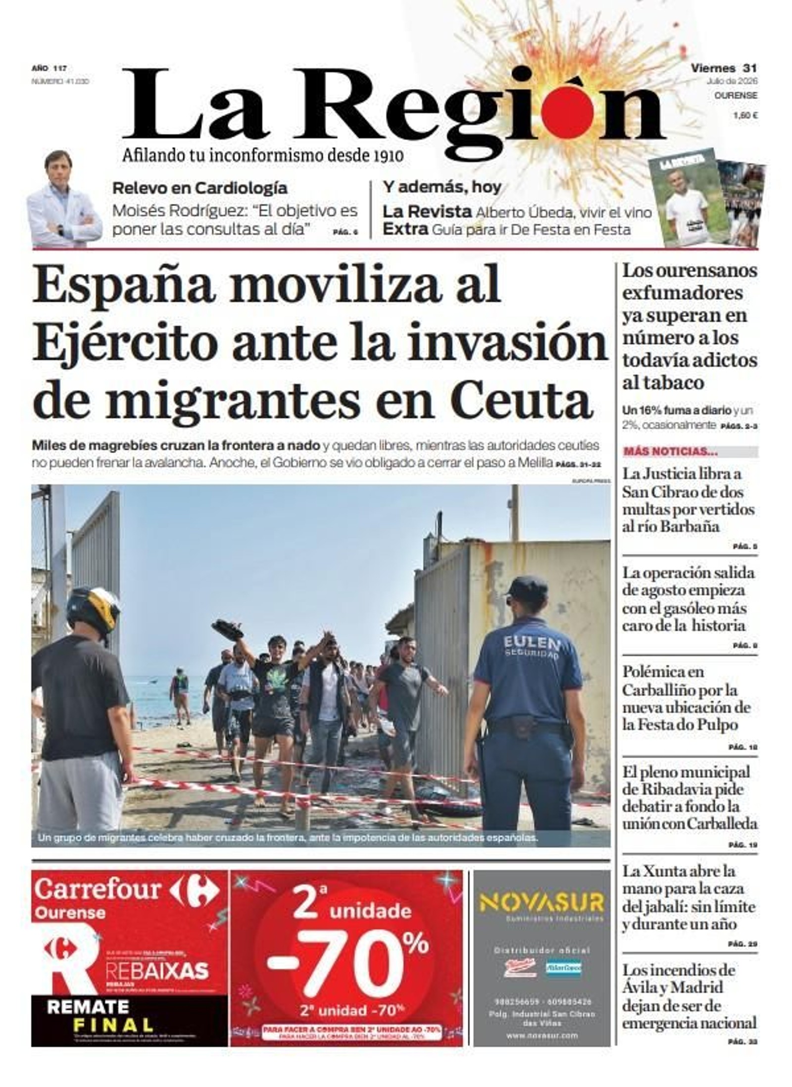 La portada de La Región de este viernes, 31 de julio.