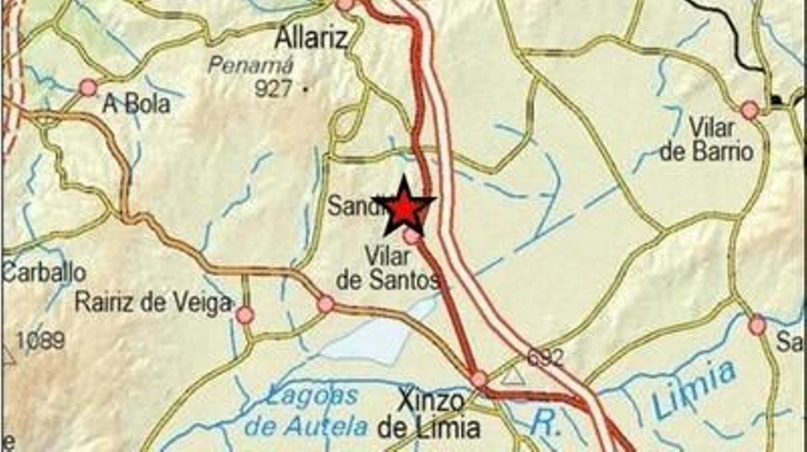 Epicentro del terremoto registrado en Sandiás.