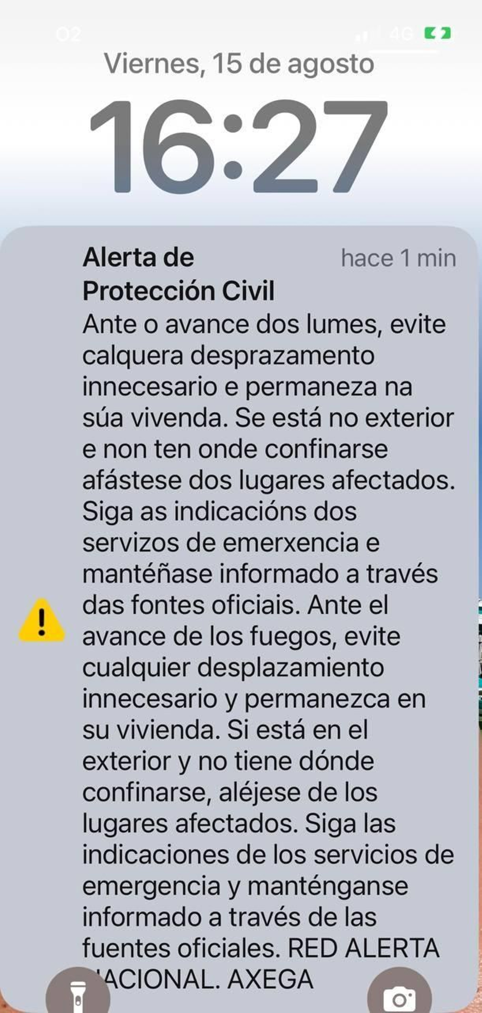 Mensaje que llegó a los móviles en Ourense.