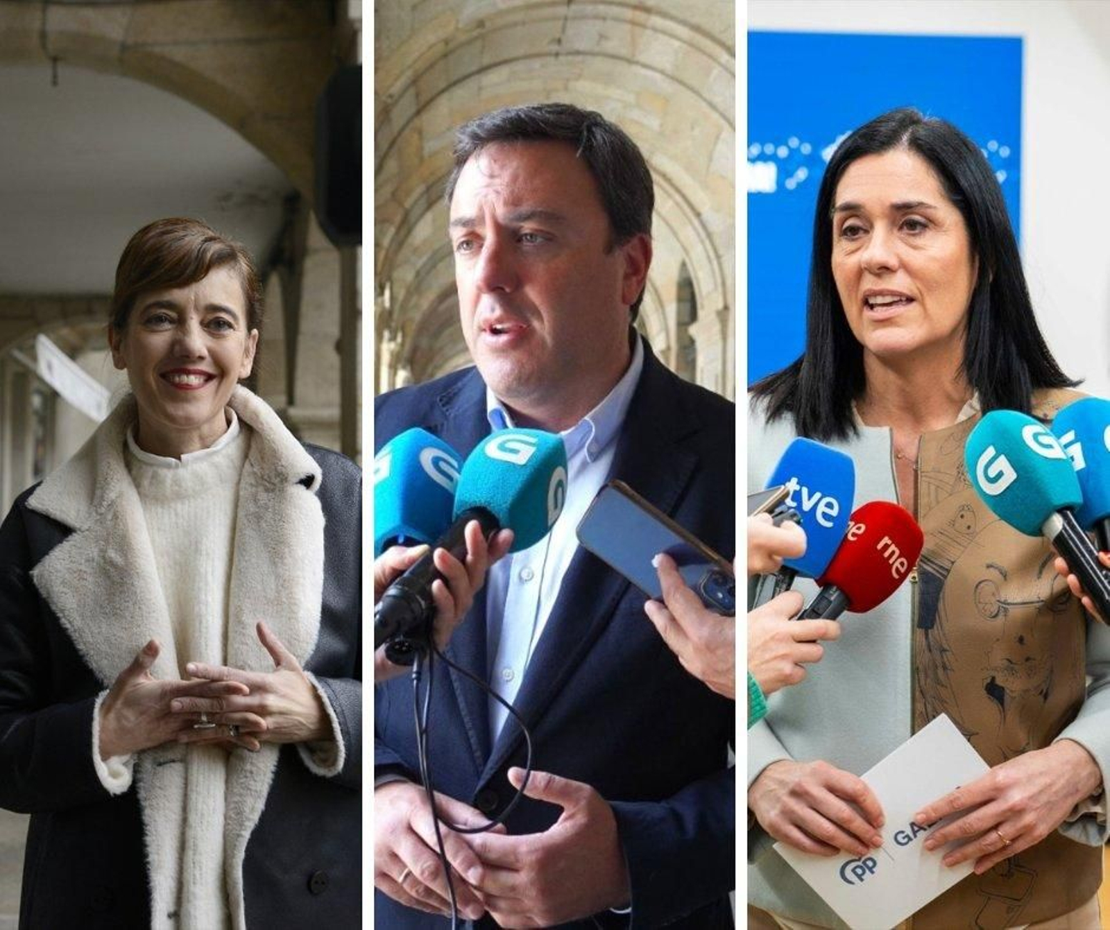 Marta Lois, de Sumar Galicia, Formoso, del PSdeG-PSOE, y Paula Prado, del PPdeG