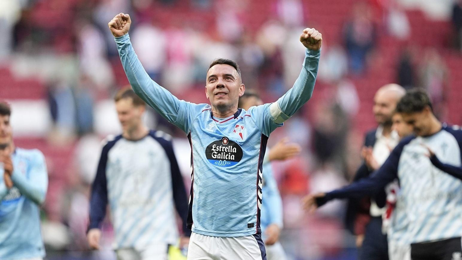 Iago Aspas celebra la victoria reciente del Celta en el Metropolitano ante el Atlético.