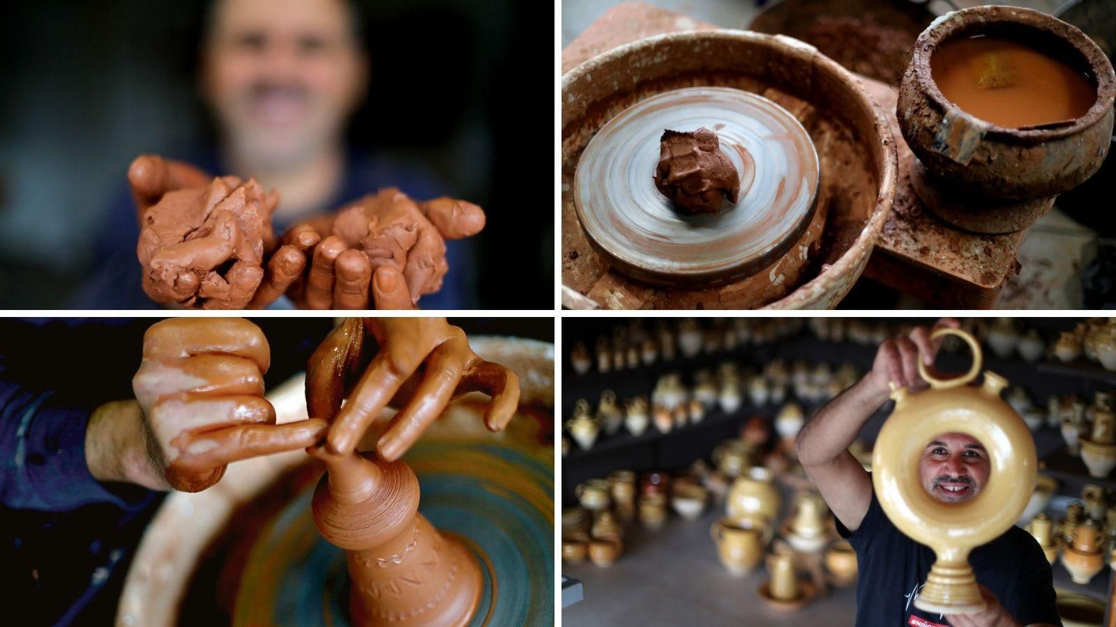 Pasos antes da elaboración dunha peza. Amasado do barro, torneado e enfornado.