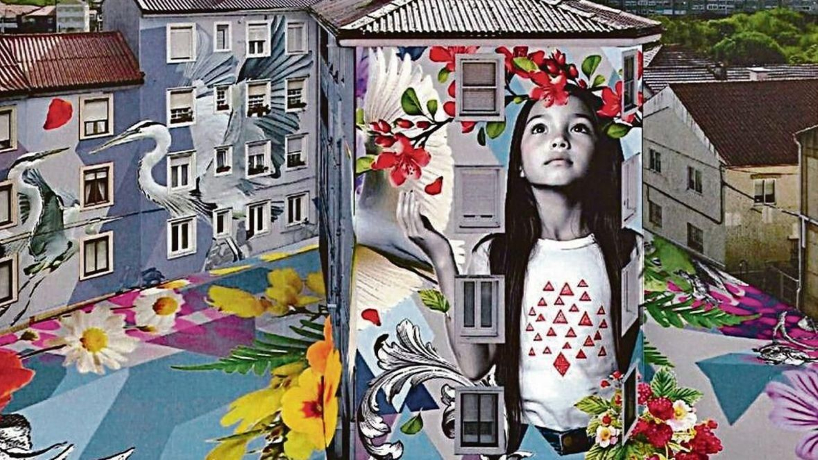 El gran mural proyectado por el Concello en el barrio del Rocío, en Coia.