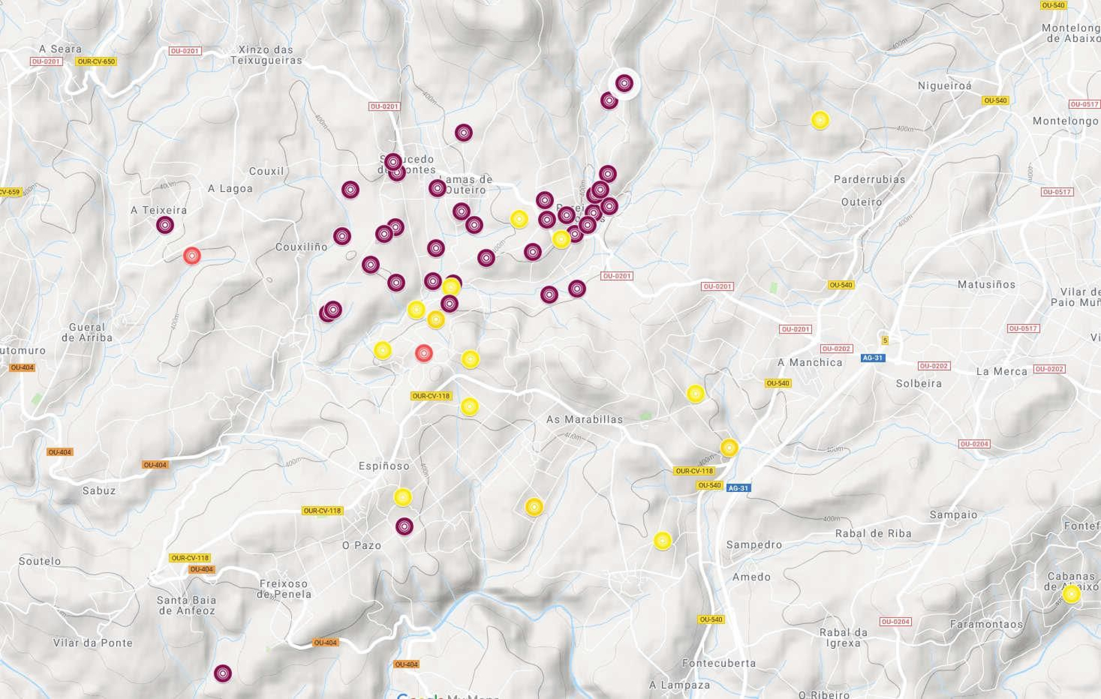 Mapa actualizado a 5 de septiembre con los terremotos en Ourense.