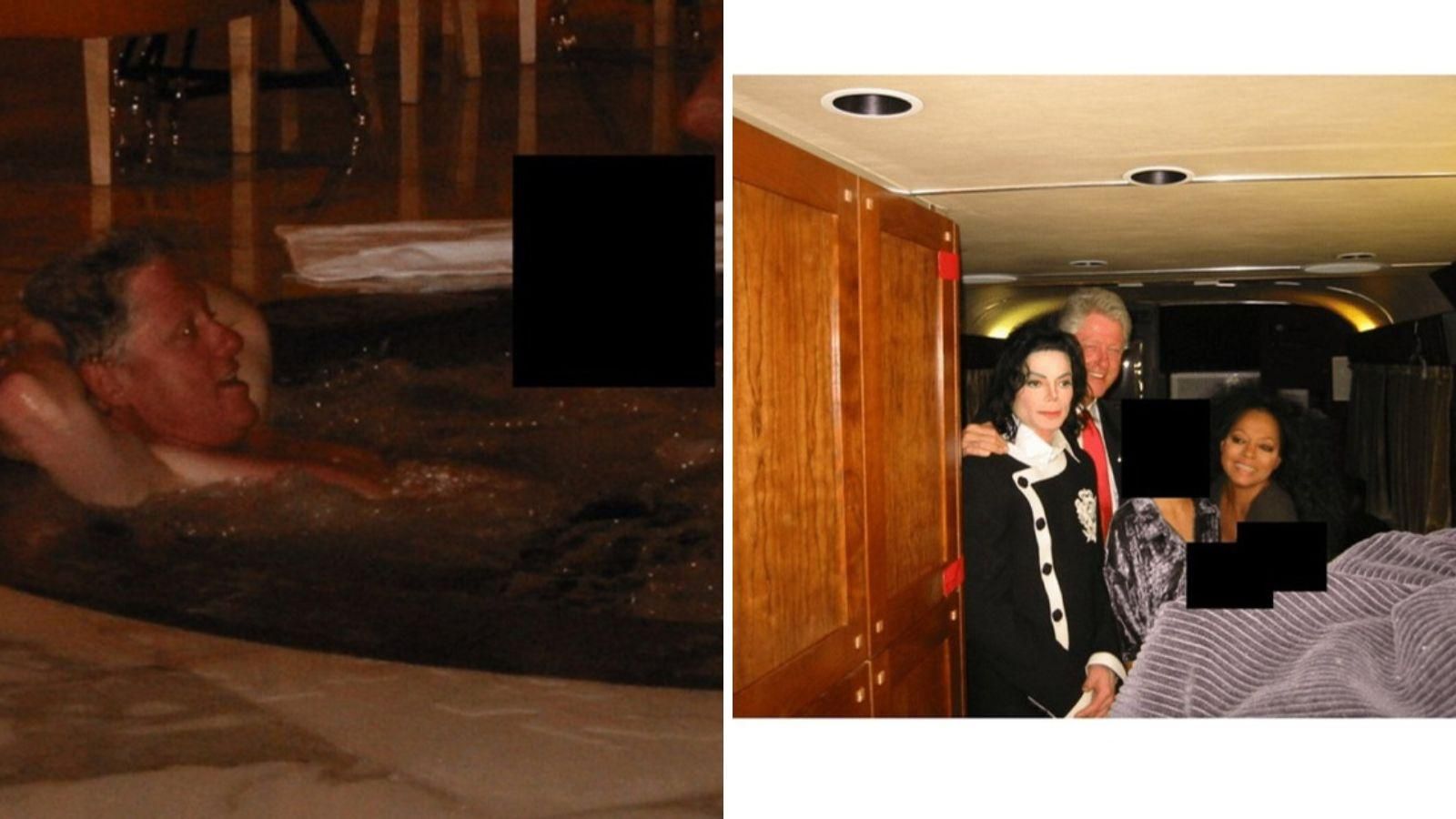 Bill Clinton, uno de los más protagonistas en las fotografías publicadas. A la derecha, una foto con Michael Jackson, aunque ha trascendido que las personas censuradas podrían ser los hijos del propio cantante.