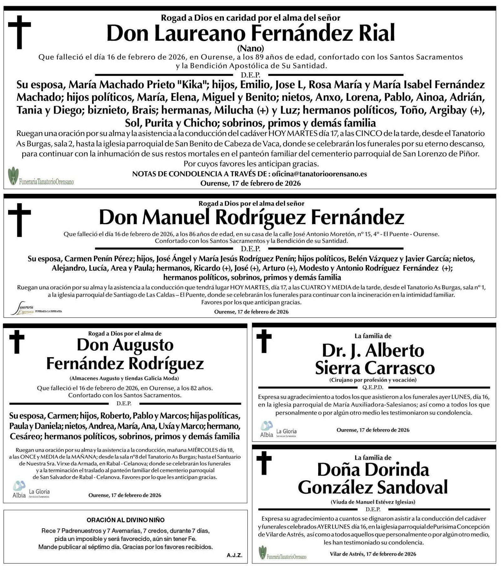 Esquelas del 17 de febrero.