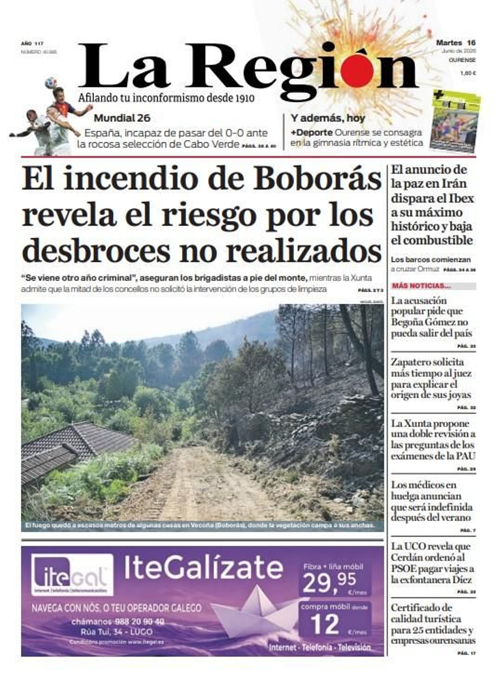 Los titulares de La Región del 16 de junio de 2026