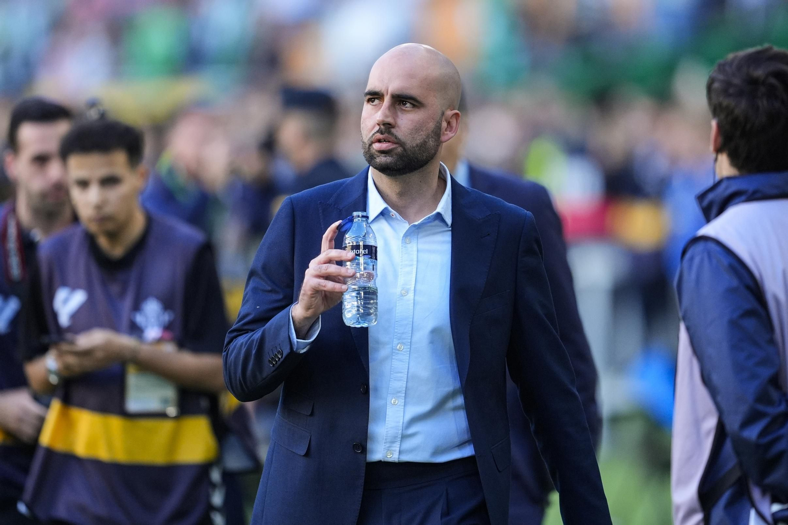 Claudio Giráldez, entrenador del Celta, en los prolegómentos del partido de ayer en La Cartuja.