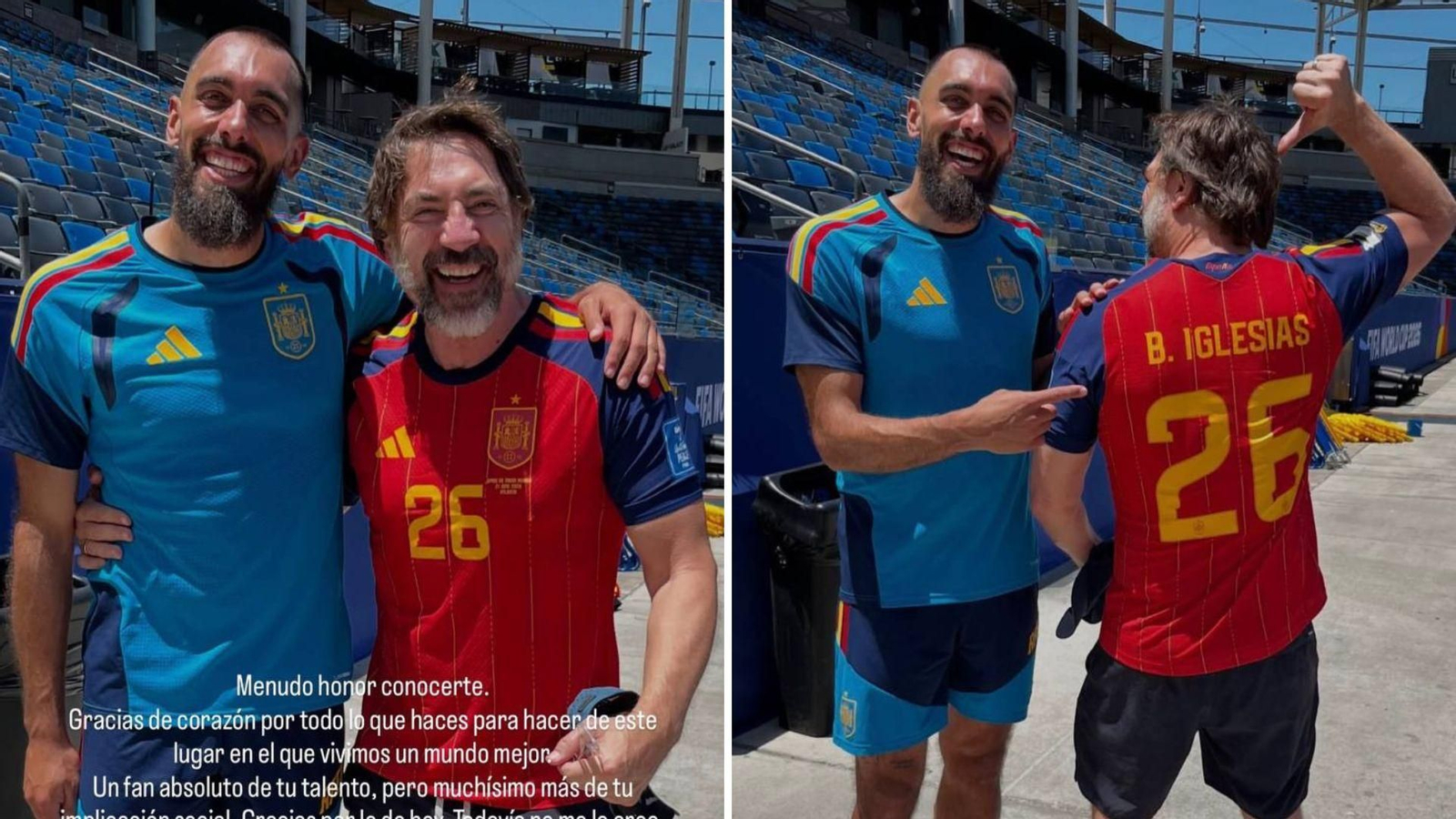Borja Iglesias con Javier Bardem en el Mundial.