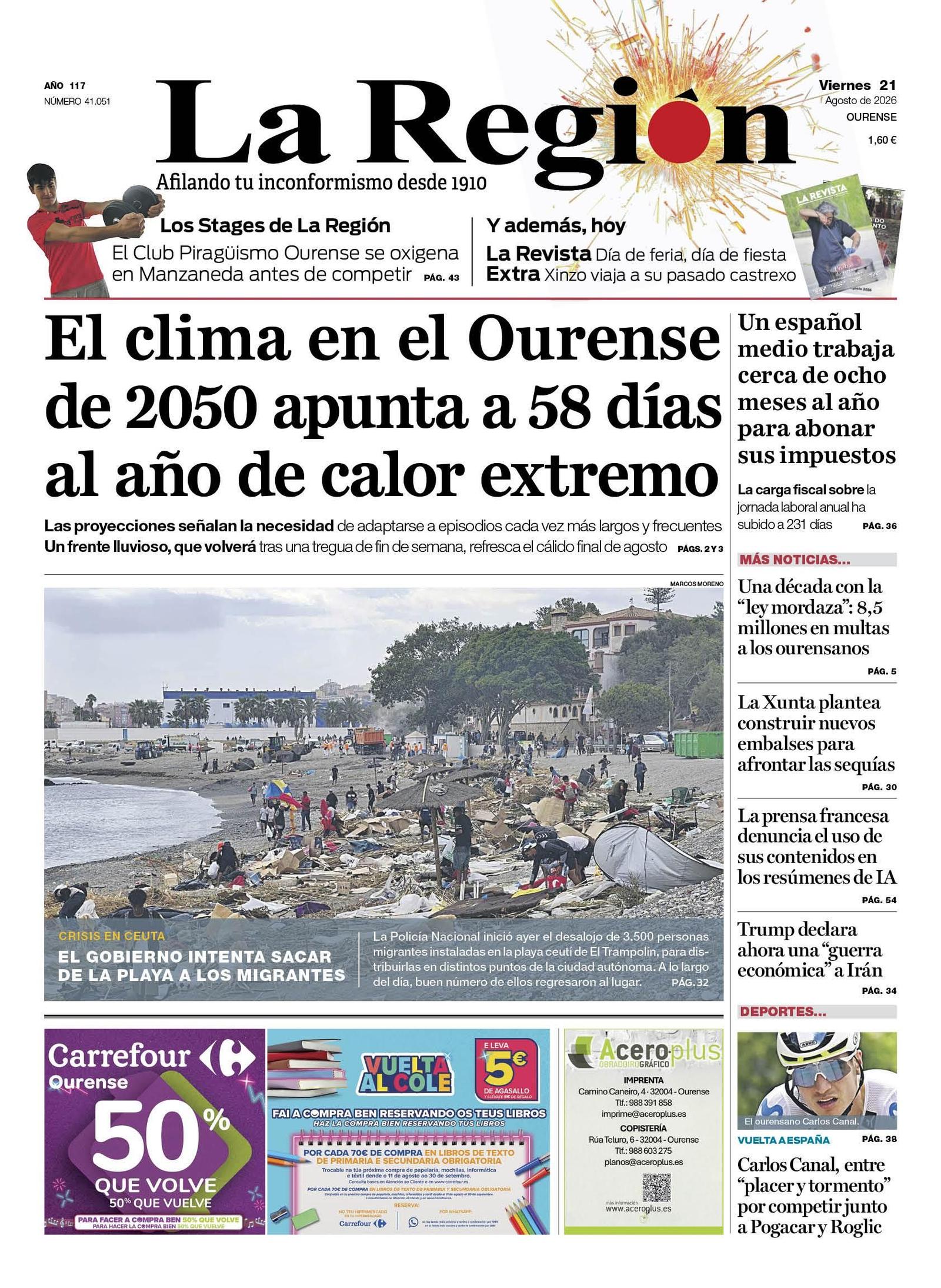 La portada de La Región.