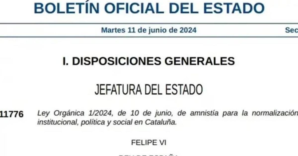 El BOE publica hoy la Ley de Amnistía, en vigor desde hoy