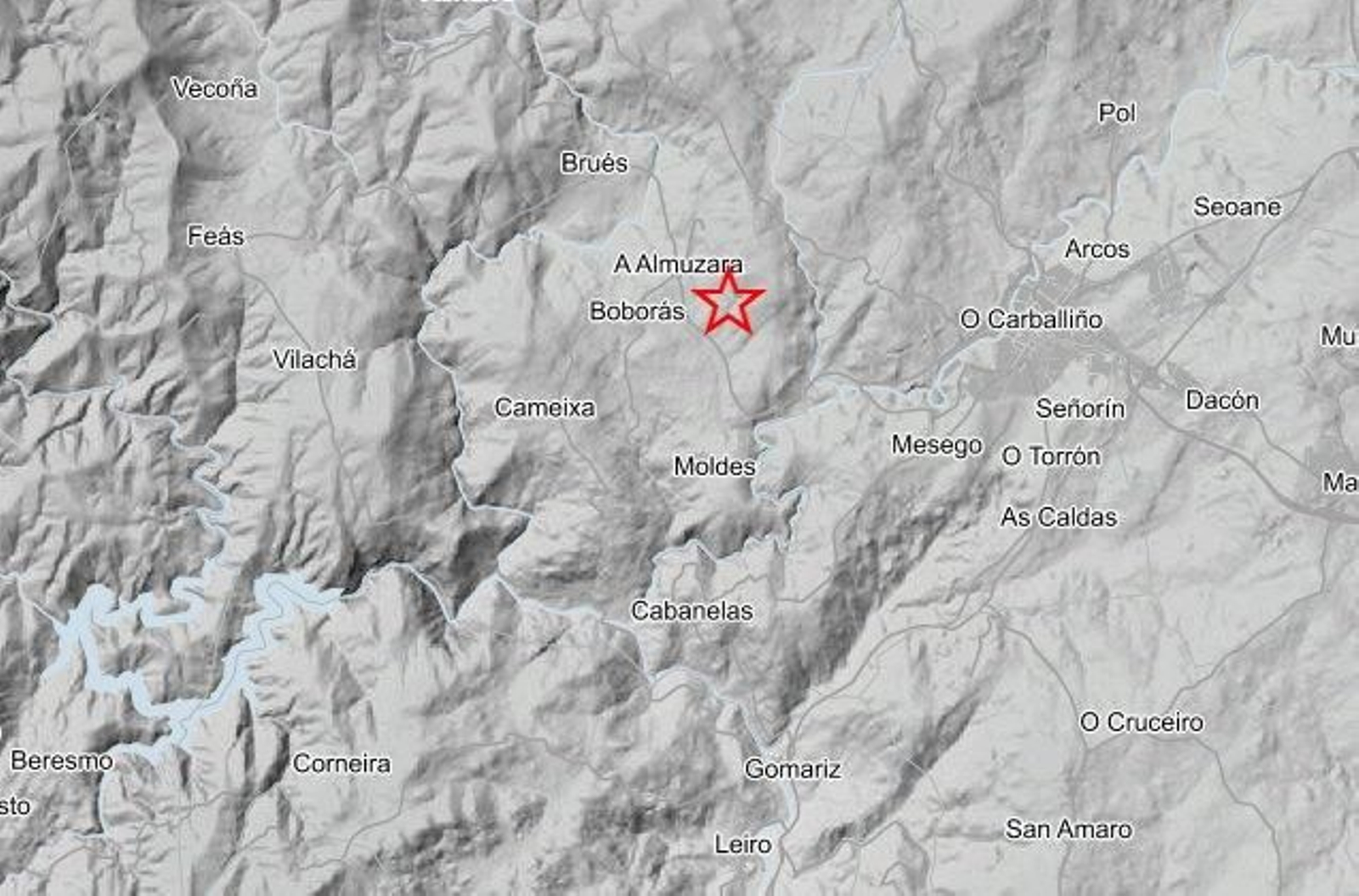 Epicentro del terremoto en Boborás.