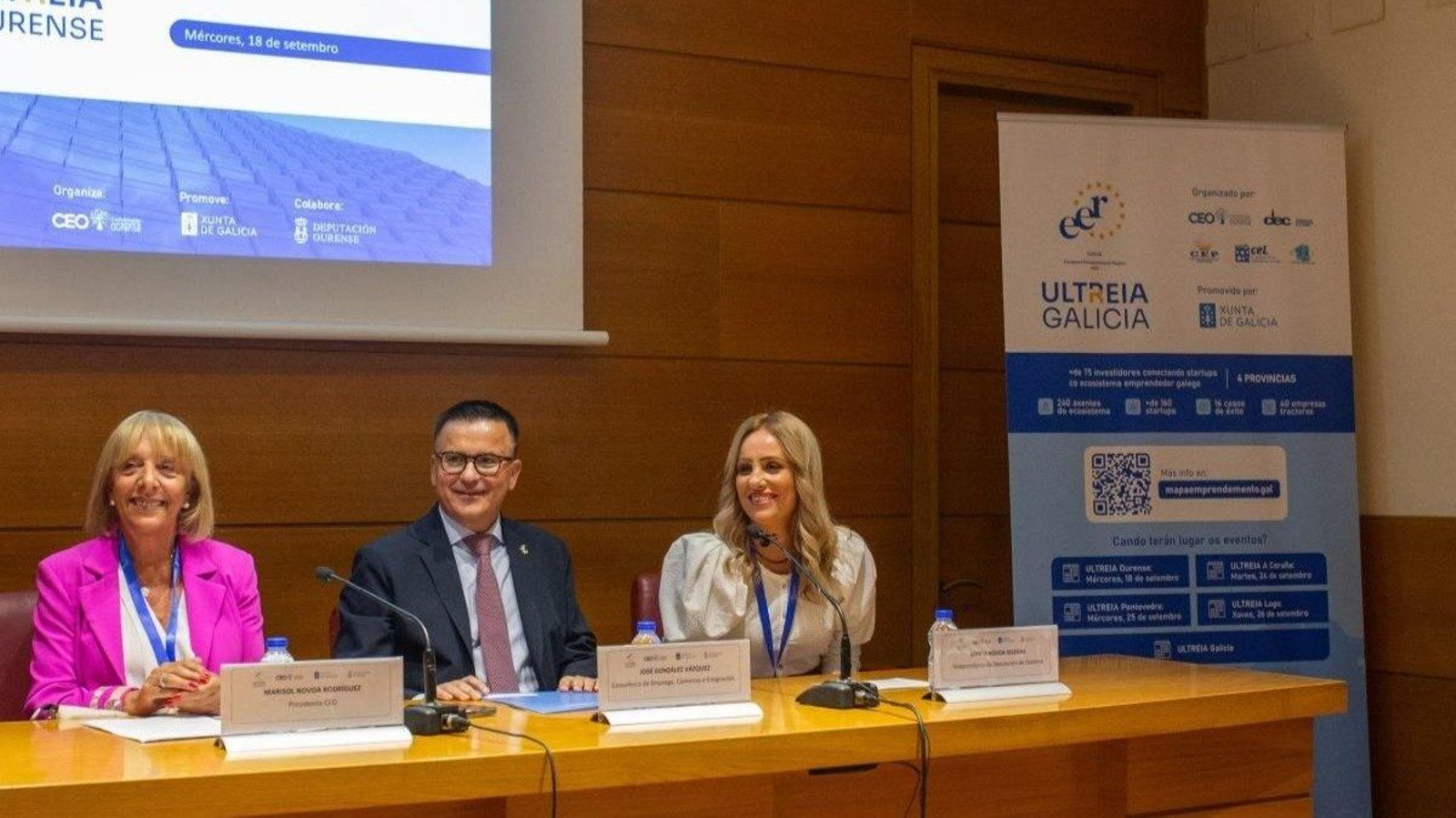 Marisol Nóvoa, José González y Marta Nóvoa, este miércoles en el evento “Ultreia Galicia” (Foto: Sandra Iglesias).