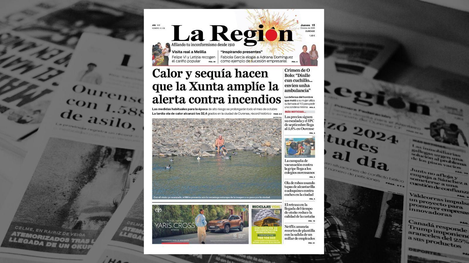 La portada de La Región de este jueves.
