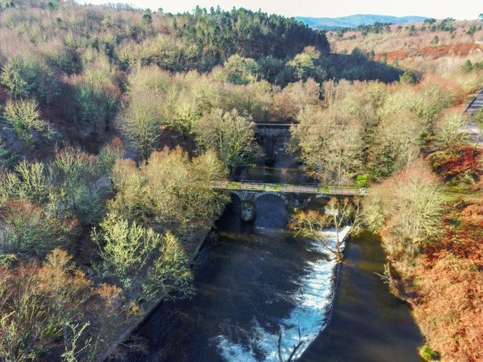 Vista aérea del río Arnoia en Ponte Freixo, entre Celanova y Cartelle (C.D.).
