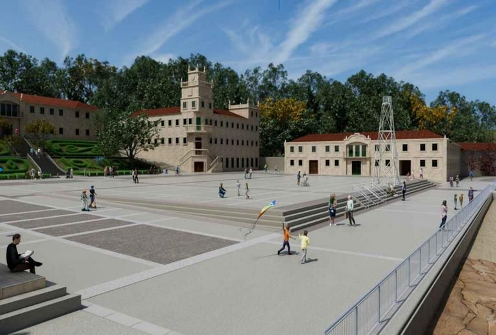 Una infografía que recrea la Plaza de Armas de la ETEA, ya urbanizada.