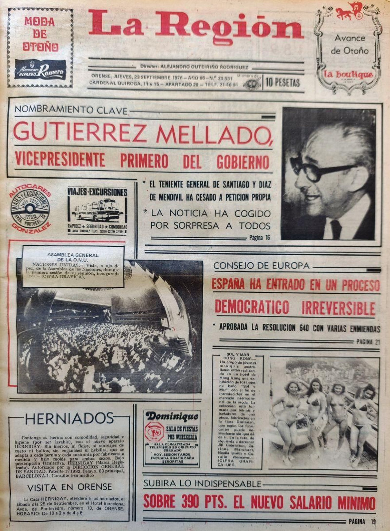 Primera página de La Región de 1976