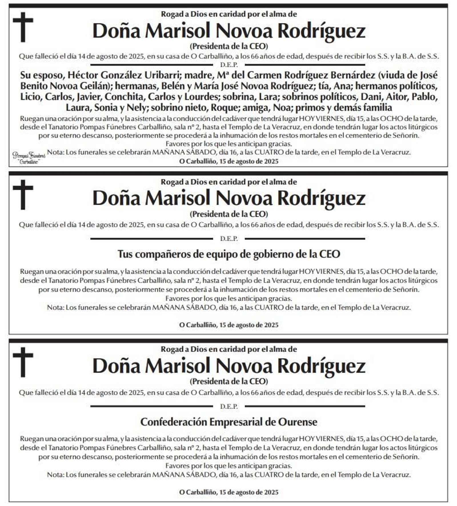 Esquelas 15 de agosto