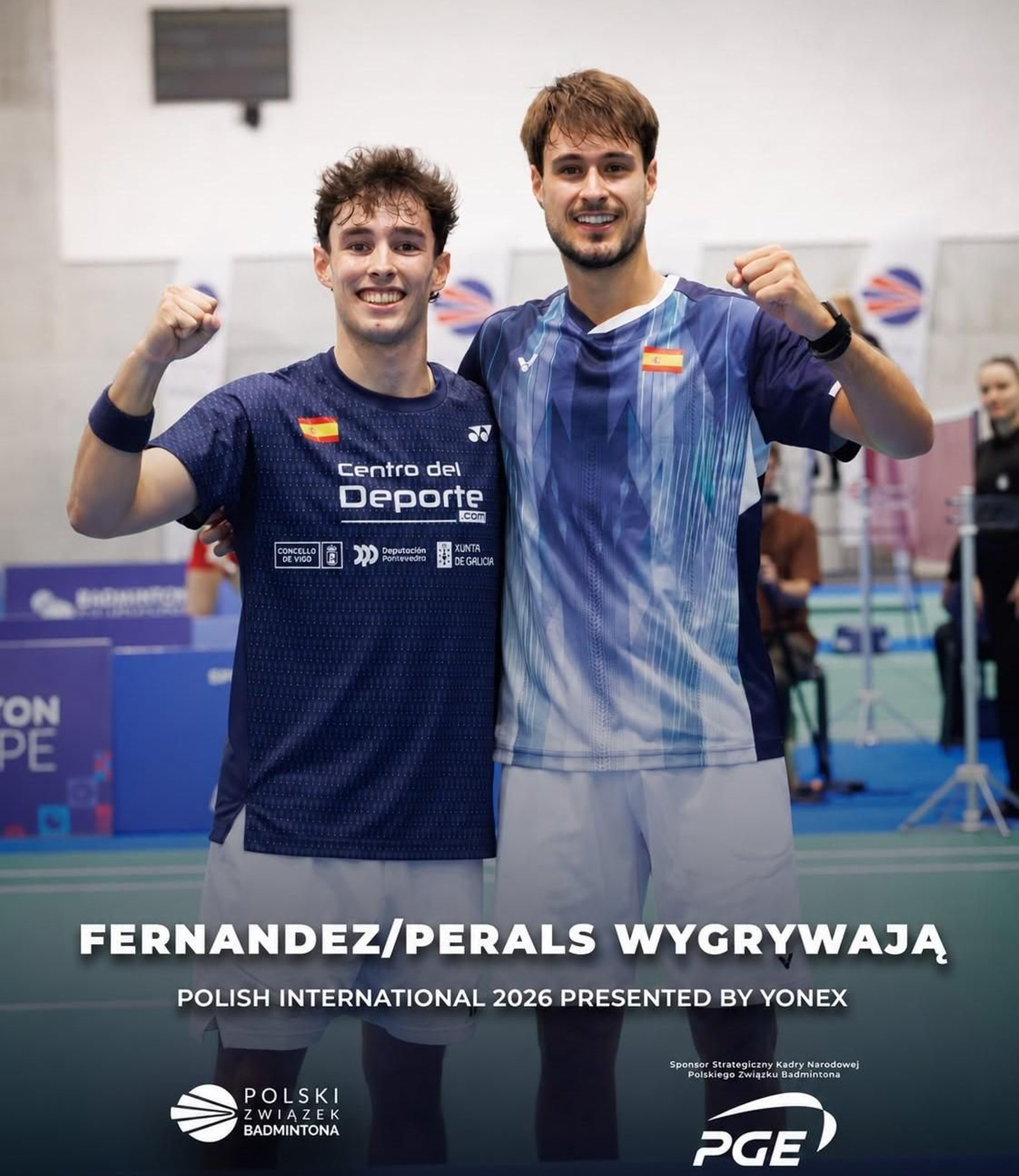 Jacobo Fernández, a la izquierda, y Alberto Perals celebran el triunfo en el Polish International