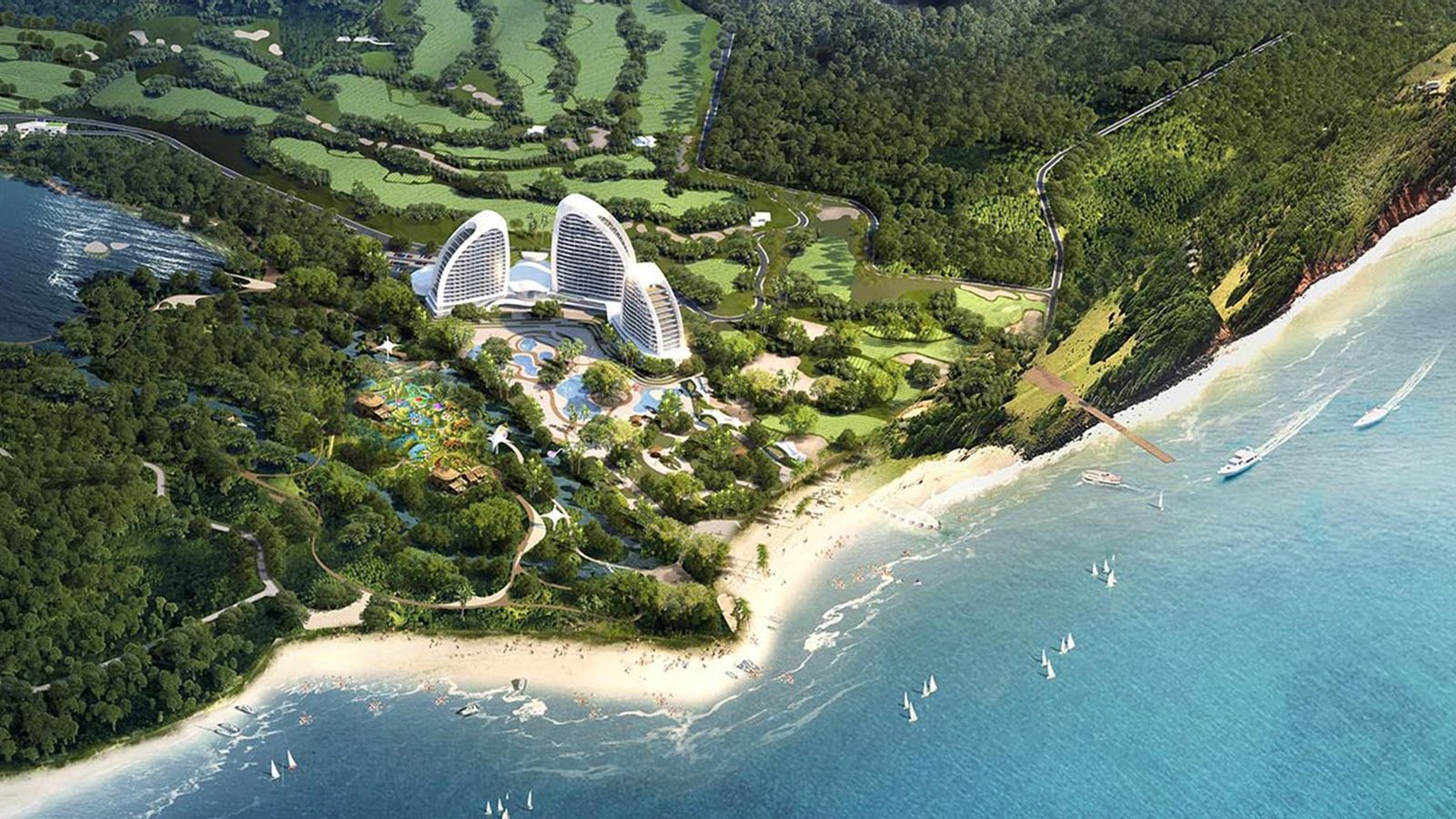 Render del nuevo proyecto hotelero e inmobiliario en el Caribe, en Levera (Granada)