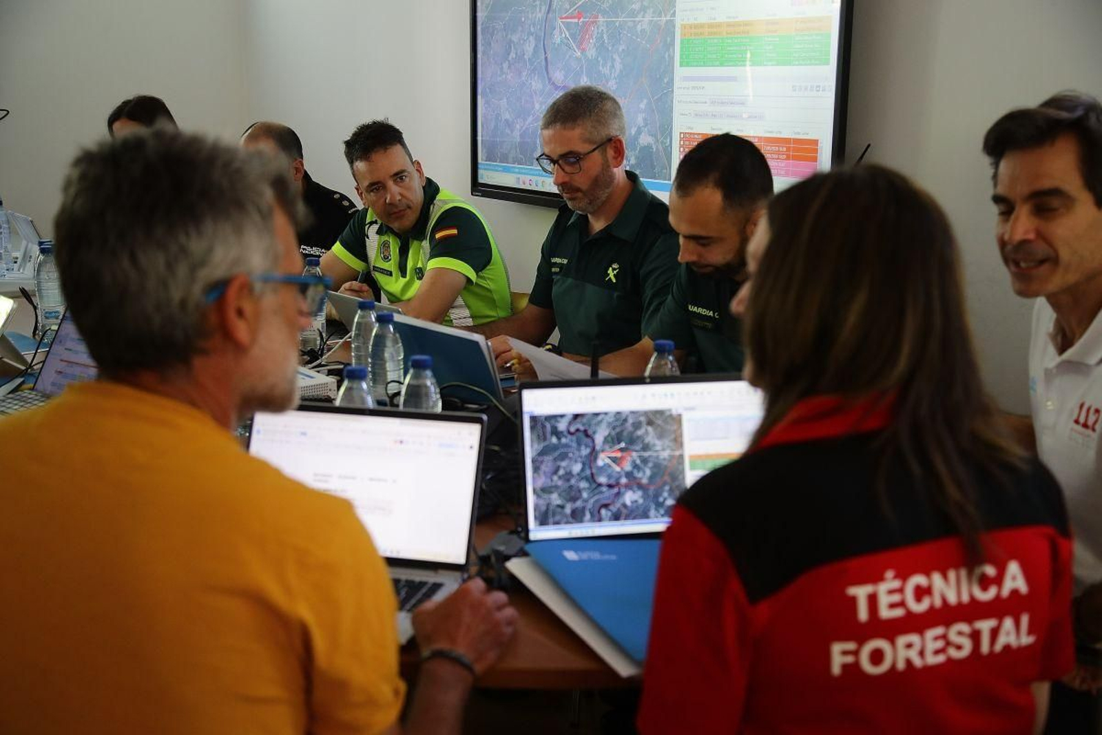 Reunión ayer en el CECOP, donde se realizó un simulacro de actuación contra incendios forestales.
