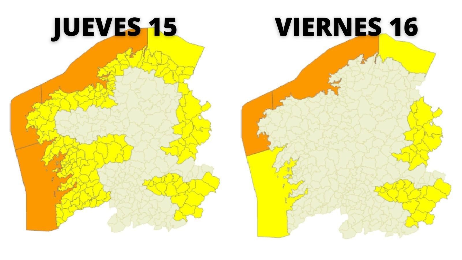 Avisos en Galicia el jueves y el viernes