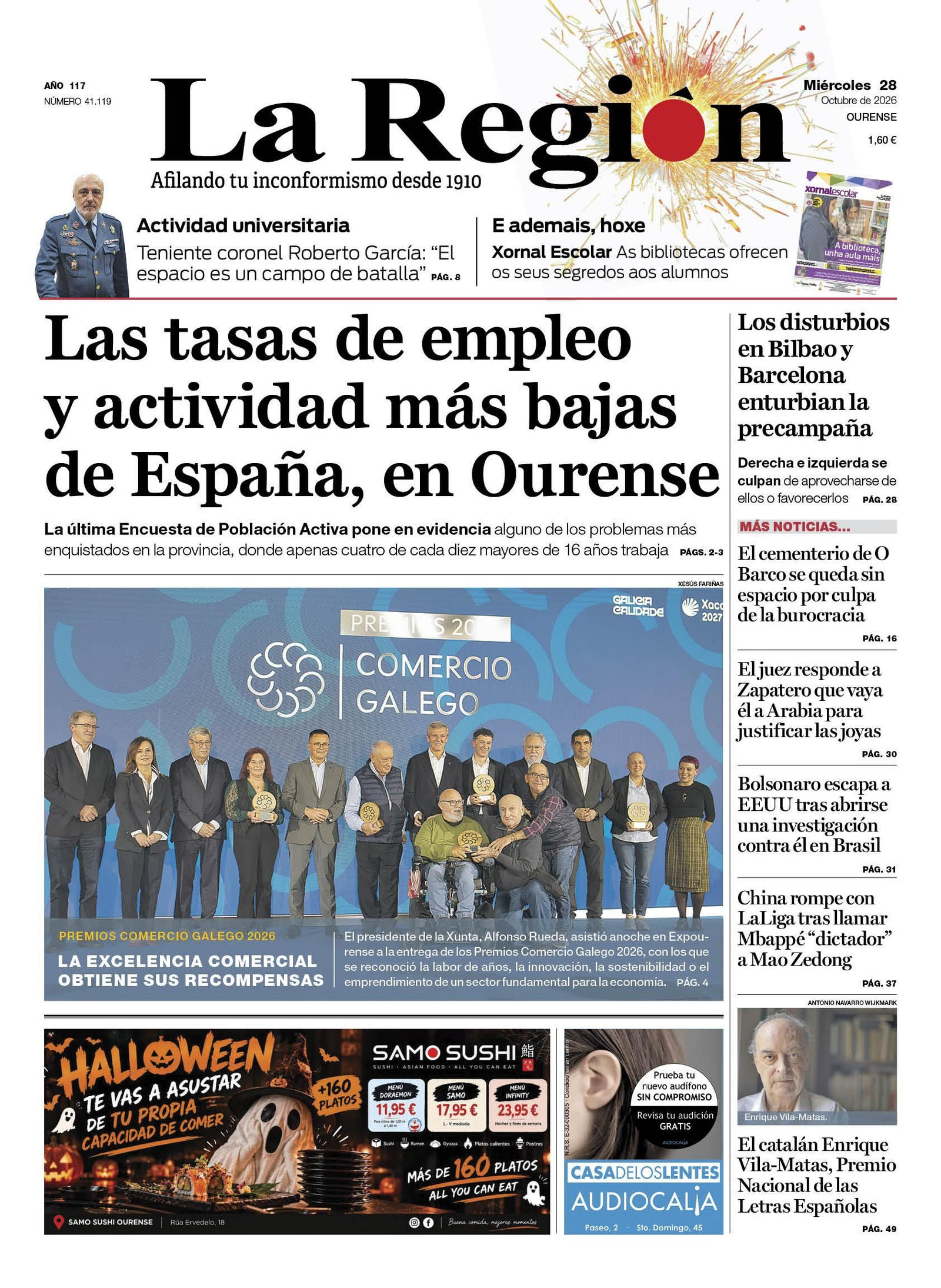 Los titulares de La Región de este miércoles, 28 de octubre