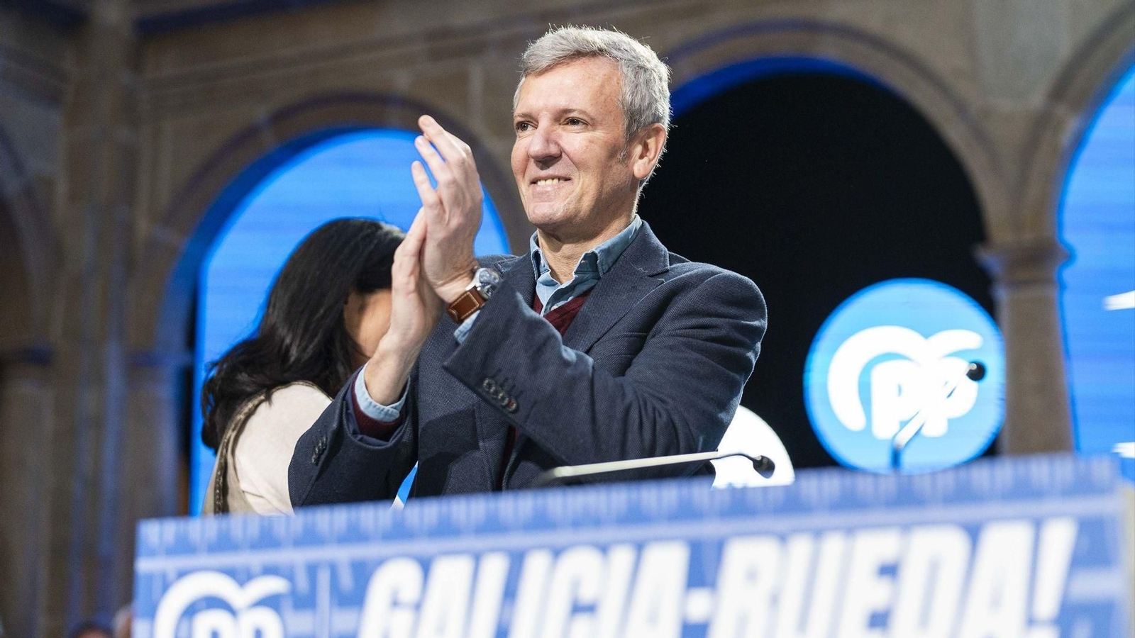 El presidente de la Xunta, Alfonso Rueda, en el acto conmemorativo de su victoria en las elecciones autonómicas.