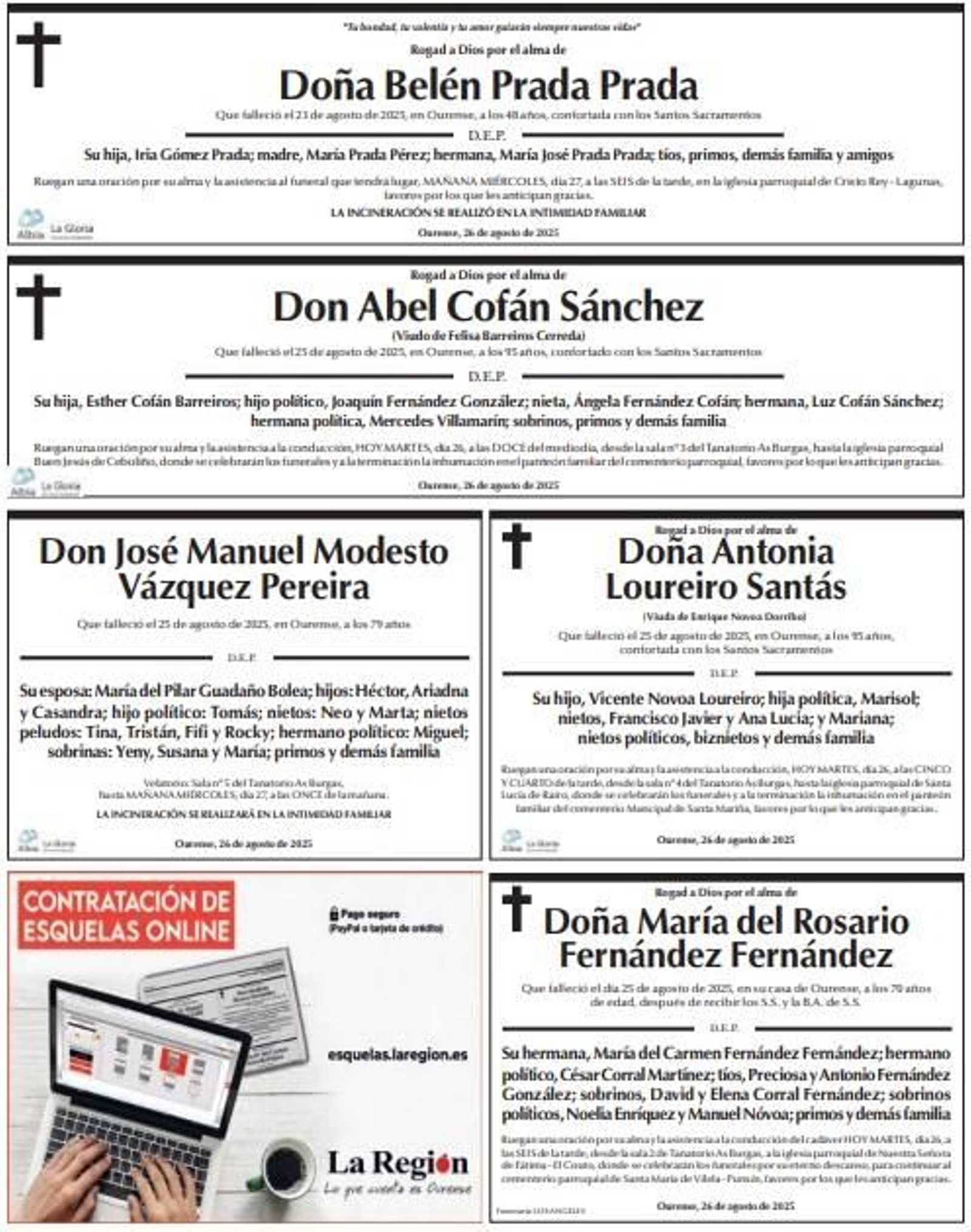 Esquelas 26 de agosto