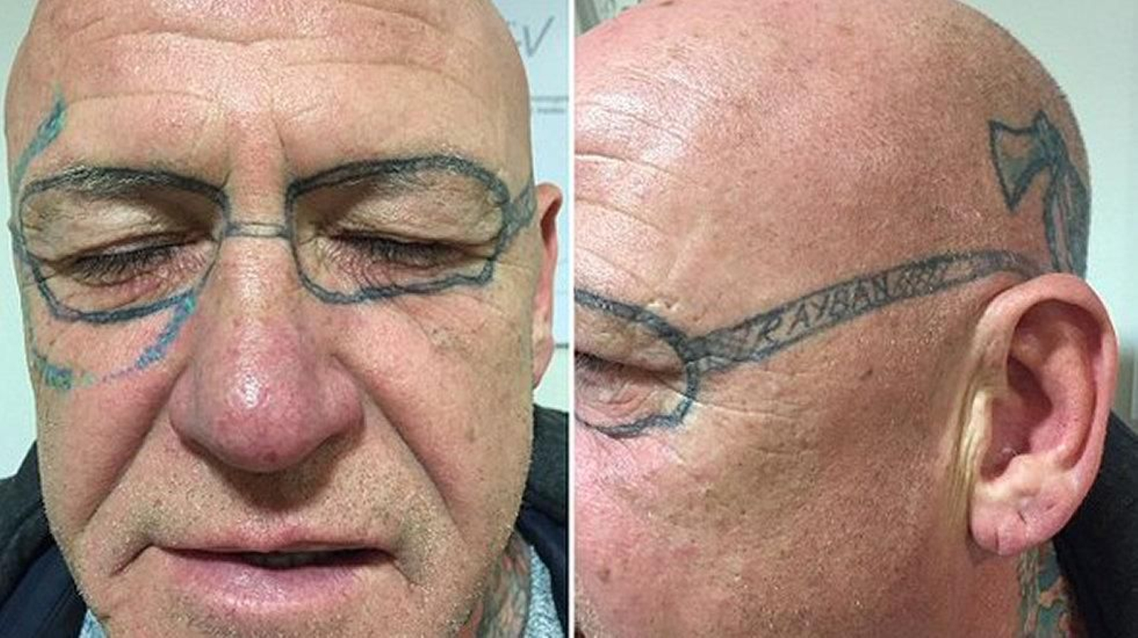 El anciano con las gafas tatuadas.