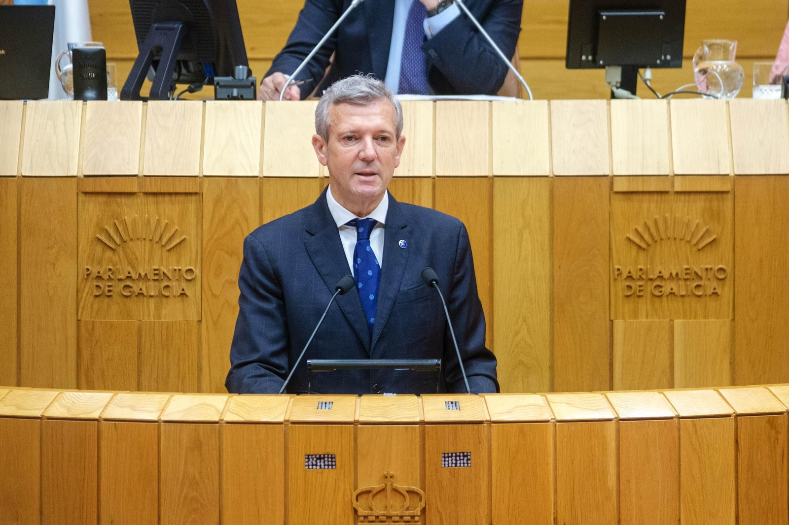 El presidente de la Xunta de Galicia, Alfonso Rueda, interviene durante el debate sobre el Estado de la Autonomía