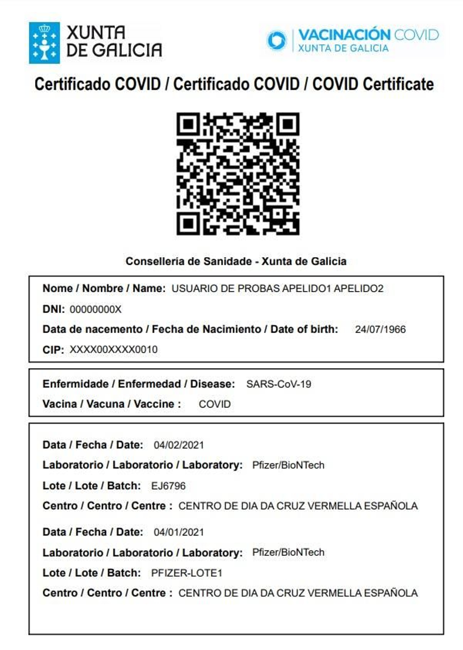 Certificado Covid Galicia