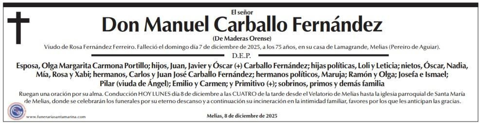 Las esquelas de hoy, lunes 8 de diciembre