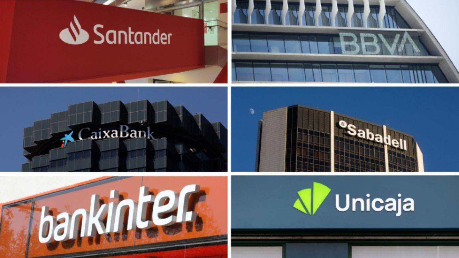 Banco Santander, BBVA, Caixabank, Sabadell, Bankinter y Unicaja en una imagen de archivo.