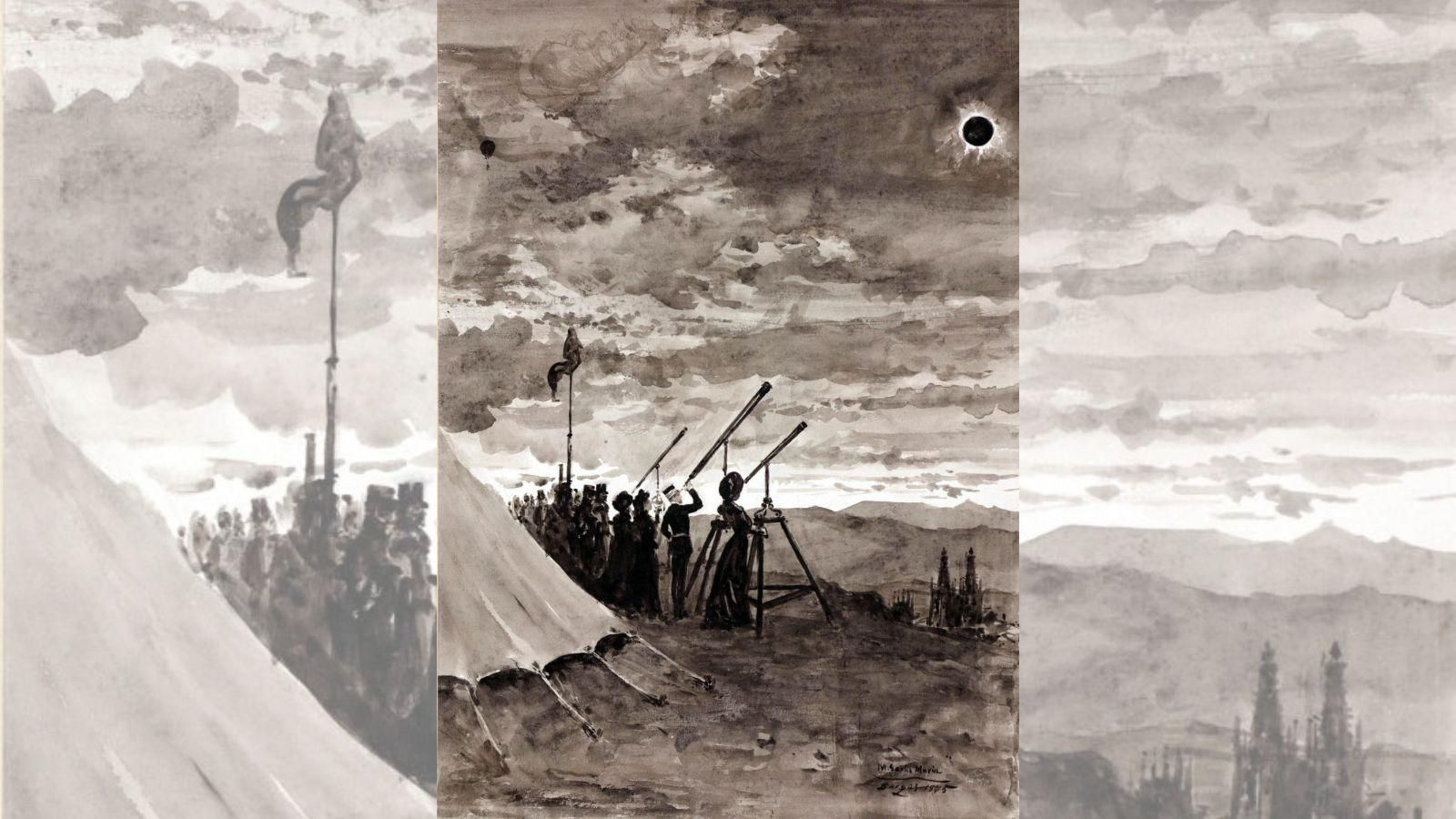 O rei observando o eclipse de 1905 en Burgos.