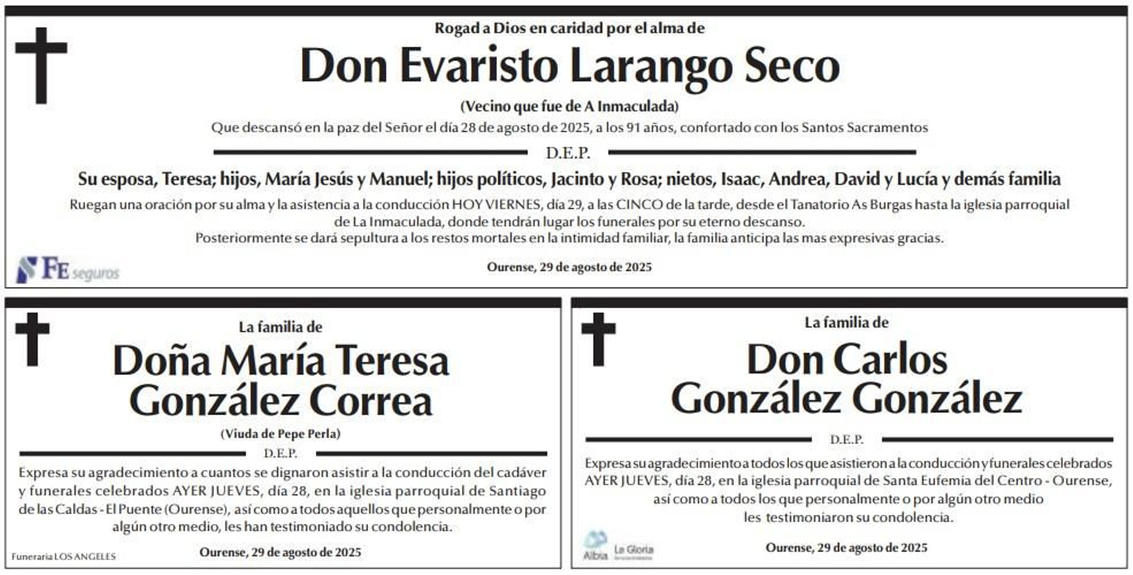 Esquelas viernes 29 de agosto