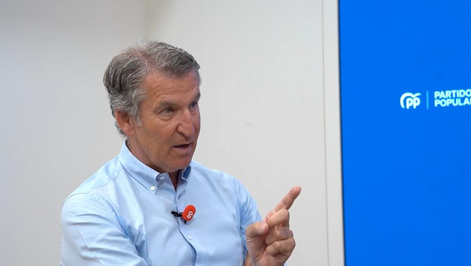 Alberto Núñez Feijóo, líder del Partido Popular, durante la entrevista con Europa Press.