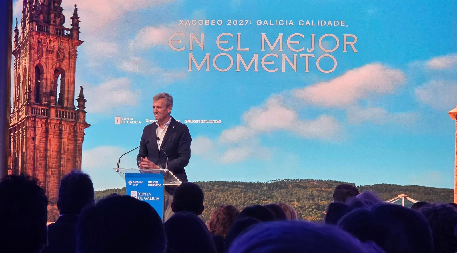 Alfonso Rueda, presidente de la Xunta de Galicia, durrante del Xacobeo 2027 en Madrid.