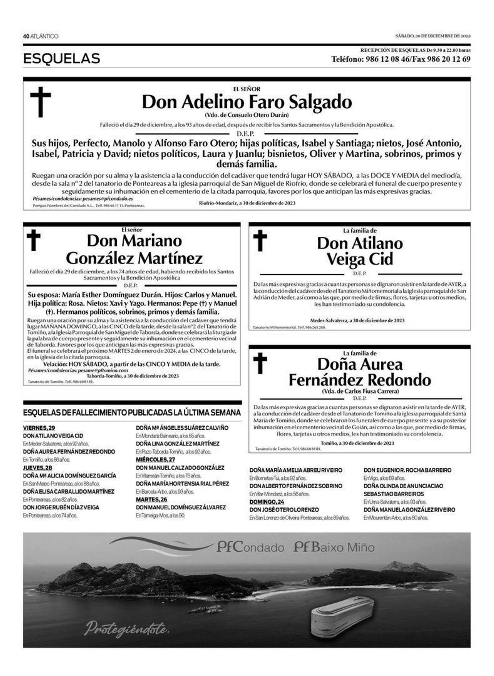 Las esquelas de este sábado 30 de diciembre.