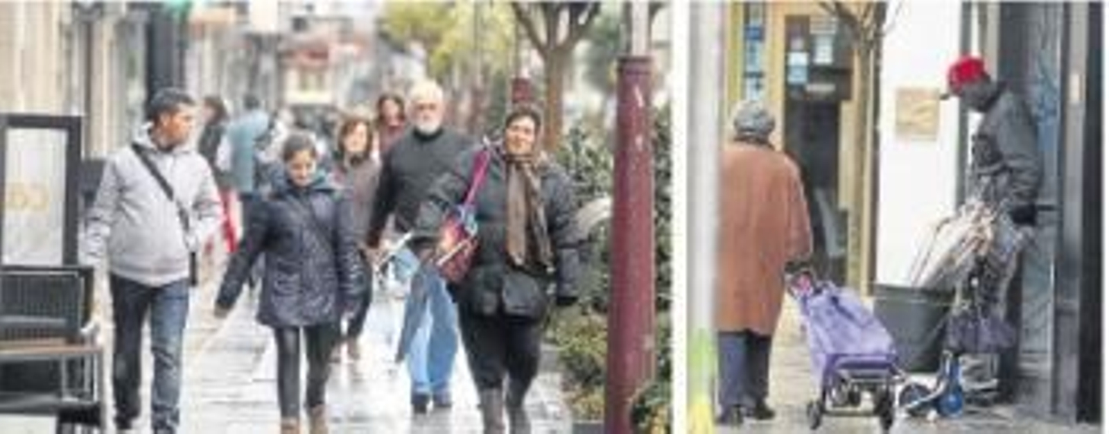 Dos imágenes ayer en O Calvario, con un grupo de rumanos y un vendedor africano. Es el barrio vigués con mayor porcentaje de población extranjera.