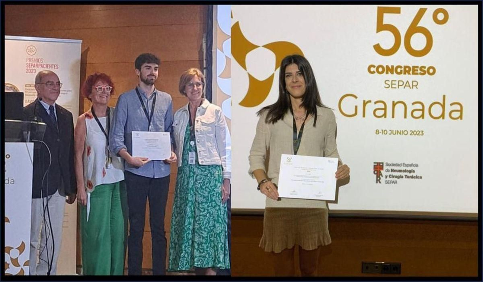 Irene Lojo (delante) y Fernando Vargas (detrás), recogiendo su premio.