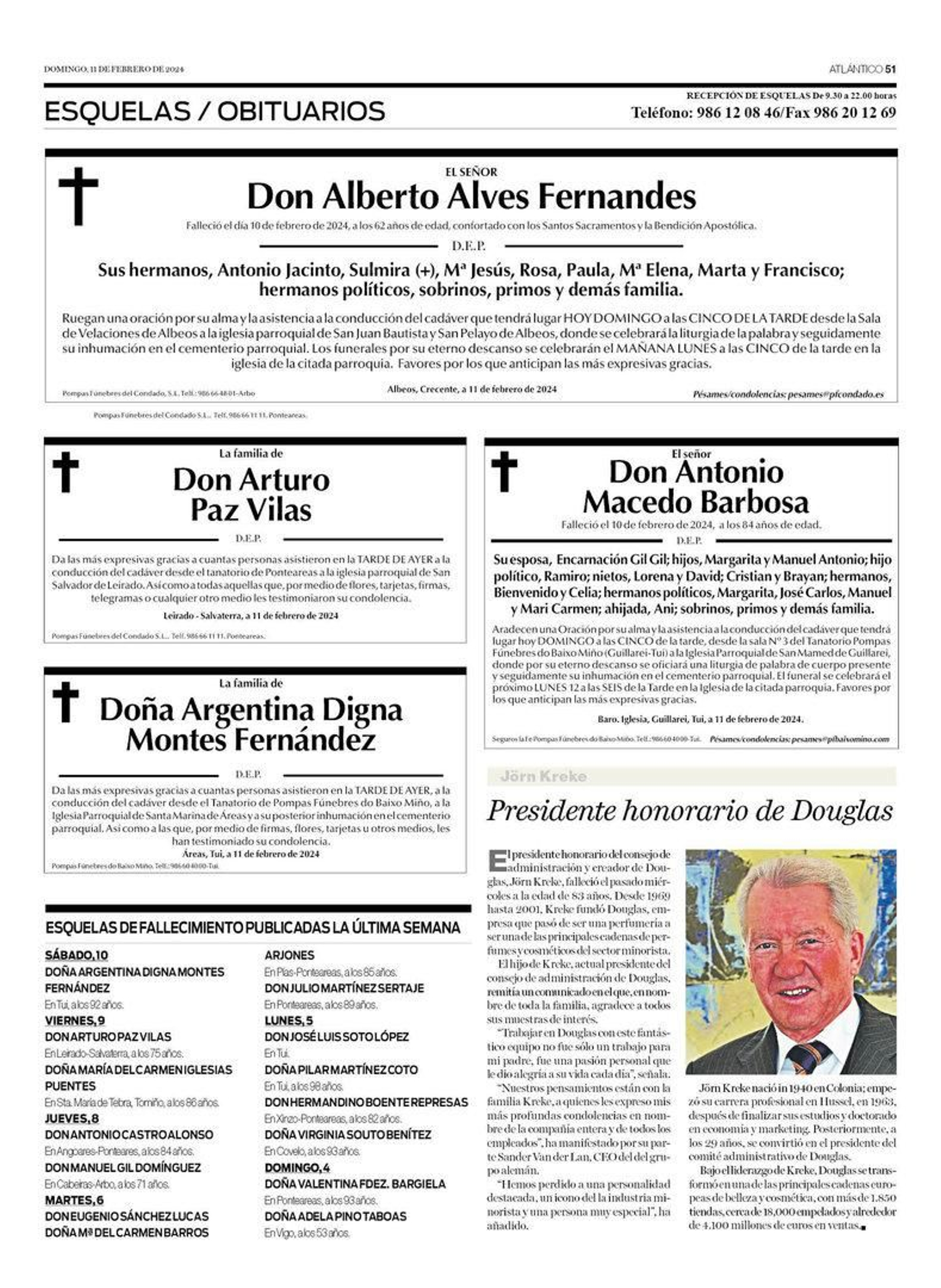 Esquelas del 11 de febrero.