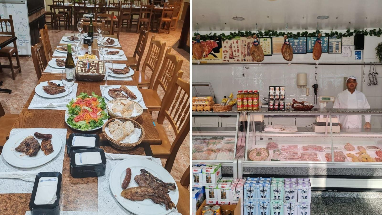 Comedor de Restaurante Pallón e interior de Carnicería Pepe.