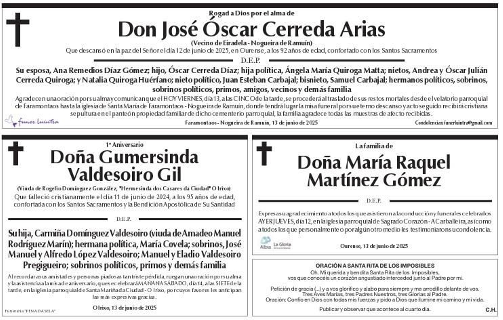 Esquelas de este viernes.