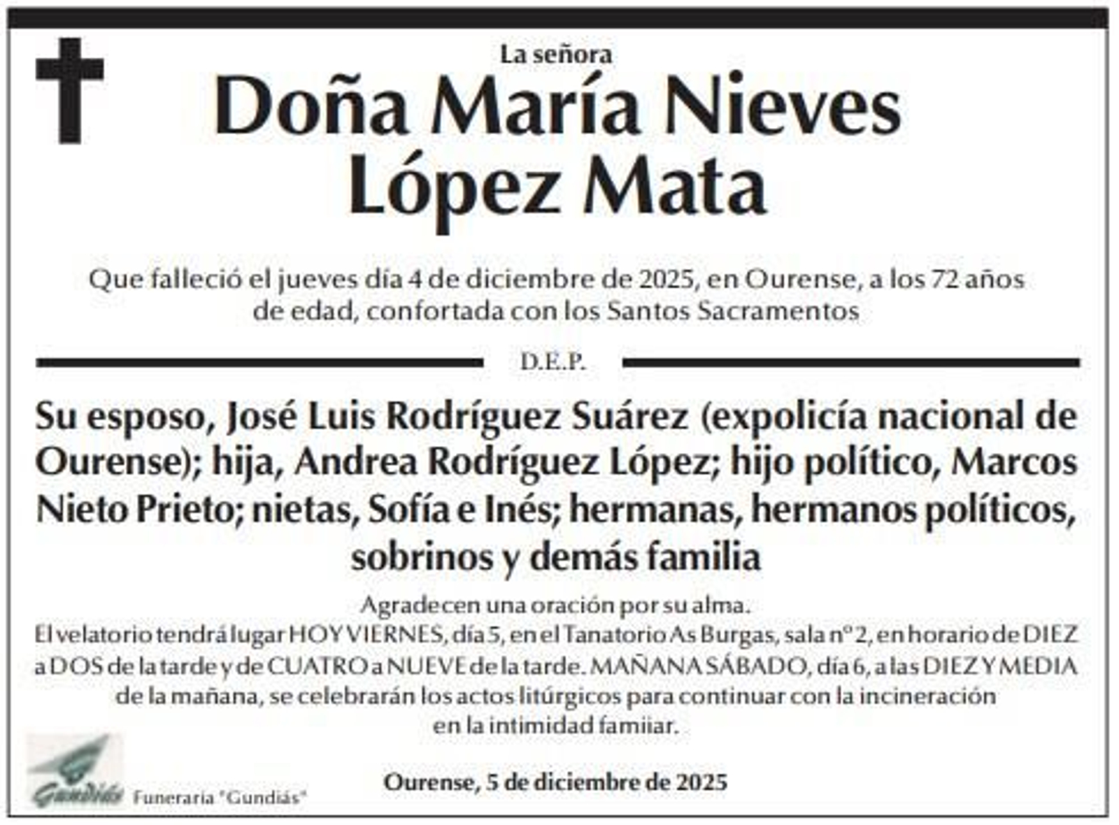 Las esquelas de hoy, viernes 5 de diciembre